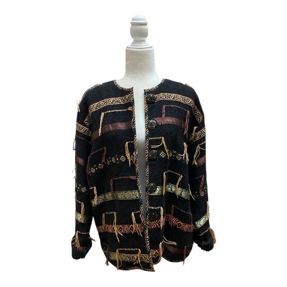 Flashback Womens Vintage 1980s Canvas Textured Art To Wear Jacket Size Large